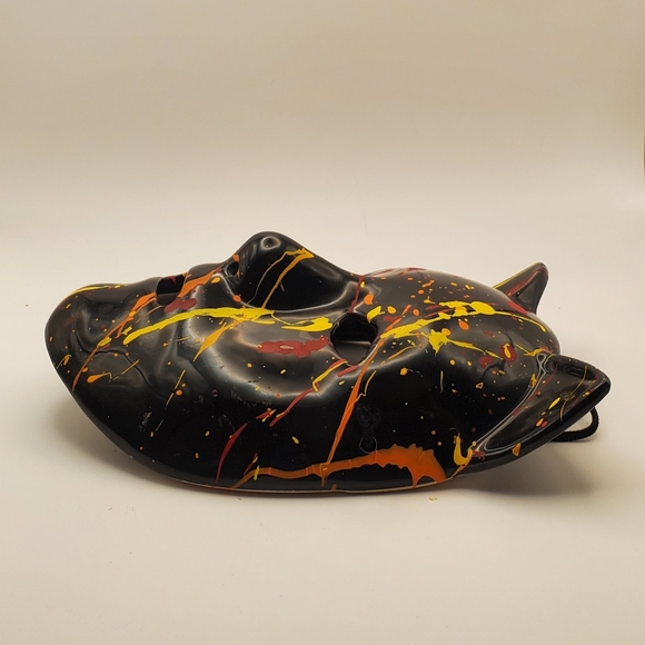 Black Cat Mask Halloween Handmade Hand Painted Ceramic Full Face Cover Heavy - Picture 7 of 16